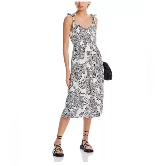 Aqua Dresses & Skirts - AQUA Smocked Tie Shoulder Midi Dress - Exclusive to Bloomingdale’s. B&W. M. NWT